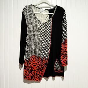 Parsley Sage Red Black Artsy Tunic Top Lagenlook Size XL